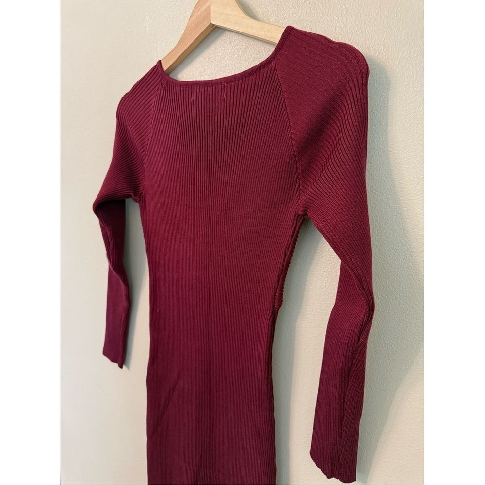 Petal & Pup Wine Ribbed Knit Twist Front Maxi Dress Bodycon - Picture 8 of 11